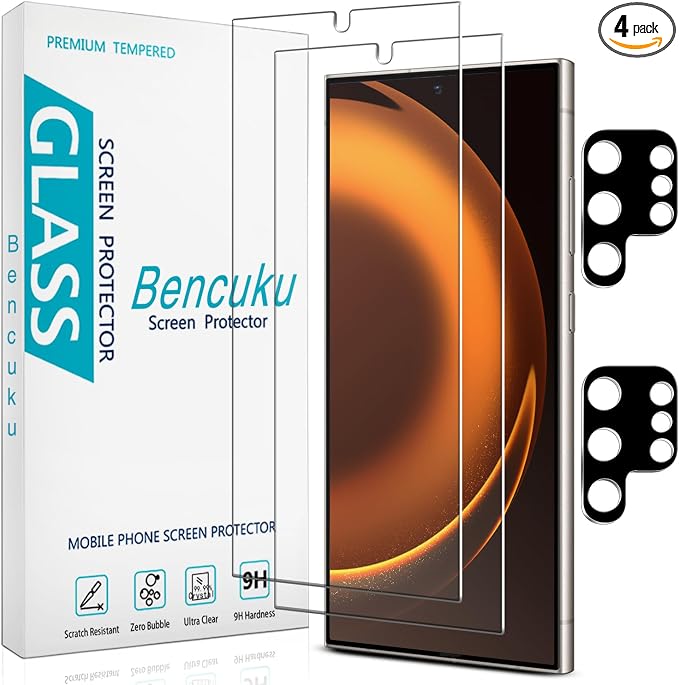2 Pack Screen Protector for Samsung Galaxy S24 Ultra Tempered Glass by Bencuku