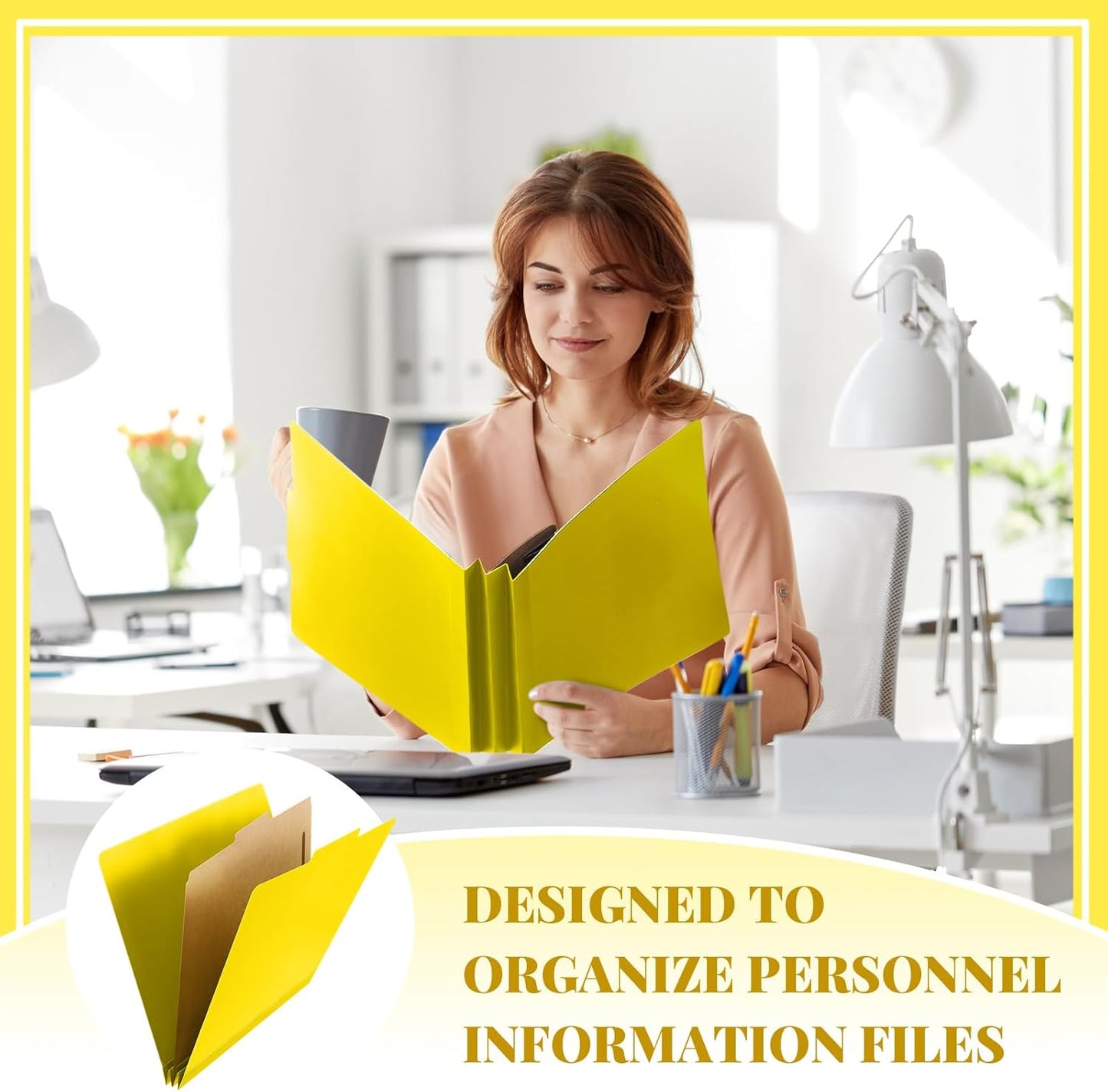 12 Pcs Classification Folders Letter Size, 1 Divider Pressboard File Folder with Fasteners, Expanding File Organizer Bulk for Teachers, Clergy, Office, Church, Christmas Donations (Yellow)