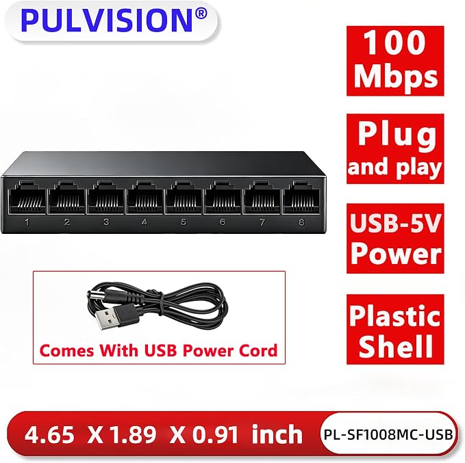 8 Port 100Mbps Fast Ethernet Switch USB 5V Powered Network Hub Plug and Play - Image 2