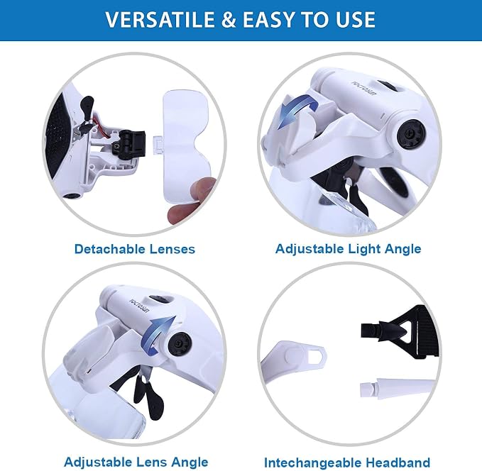YOCTOSUN LED Head Magnifier, Rechargeable Hands Free Headband Magnifying Glasses - Image 6