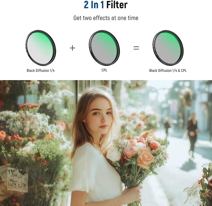 NEEWER 2 in 1 67mm CPL & Black Diffusion 1/4 Filter Compatible - Image 4
