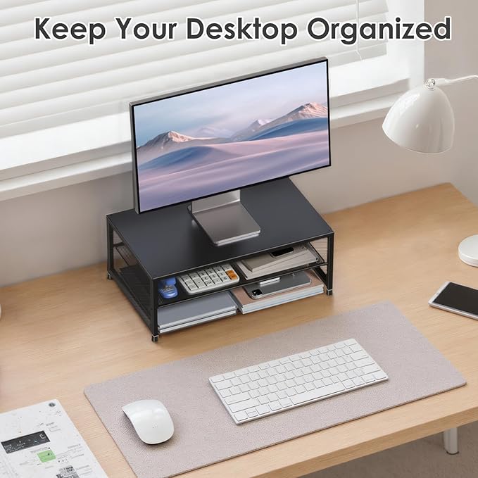 ECOLOVI 2-Tier Computer Monitor Stand Riser, Desk Organizer - Image 5