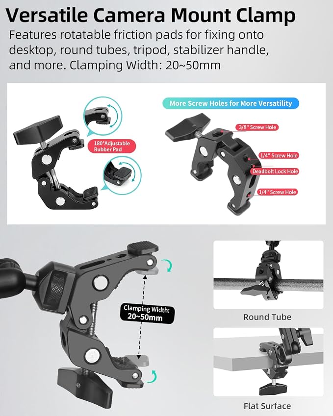 22" Magic Arm w Clamp, Overhead Phone Mount, Desk Camera Mount w Articulating - Image 7