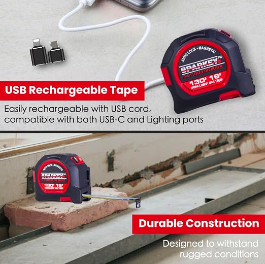 SPARKEY 2-in-1 Laser Tape Measure, 130Ft Laser Distance Measurement, - Image 6