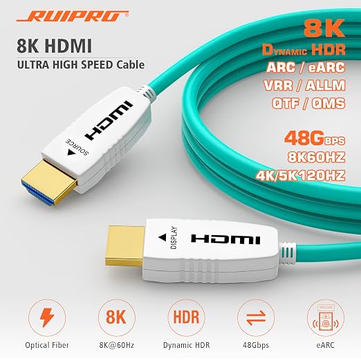 RUIPRO 8K Fiber Optic HDMI Cable 50 Feet 48Gbps 8K60Hz 4K120Hz Dynamic HDR eARC - Image 2