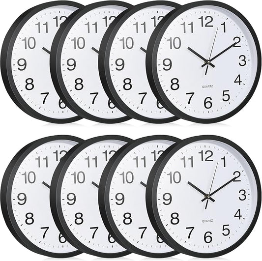 Inbagi 8 Pcs Wall Clock Bulk Large Silent Battery Operated Classroom Clocks by Inbagi