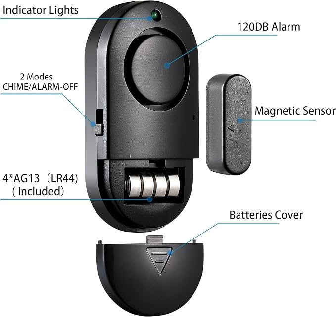 Window and Door Alarm, 120 DB Black Window Alarm - Image 2