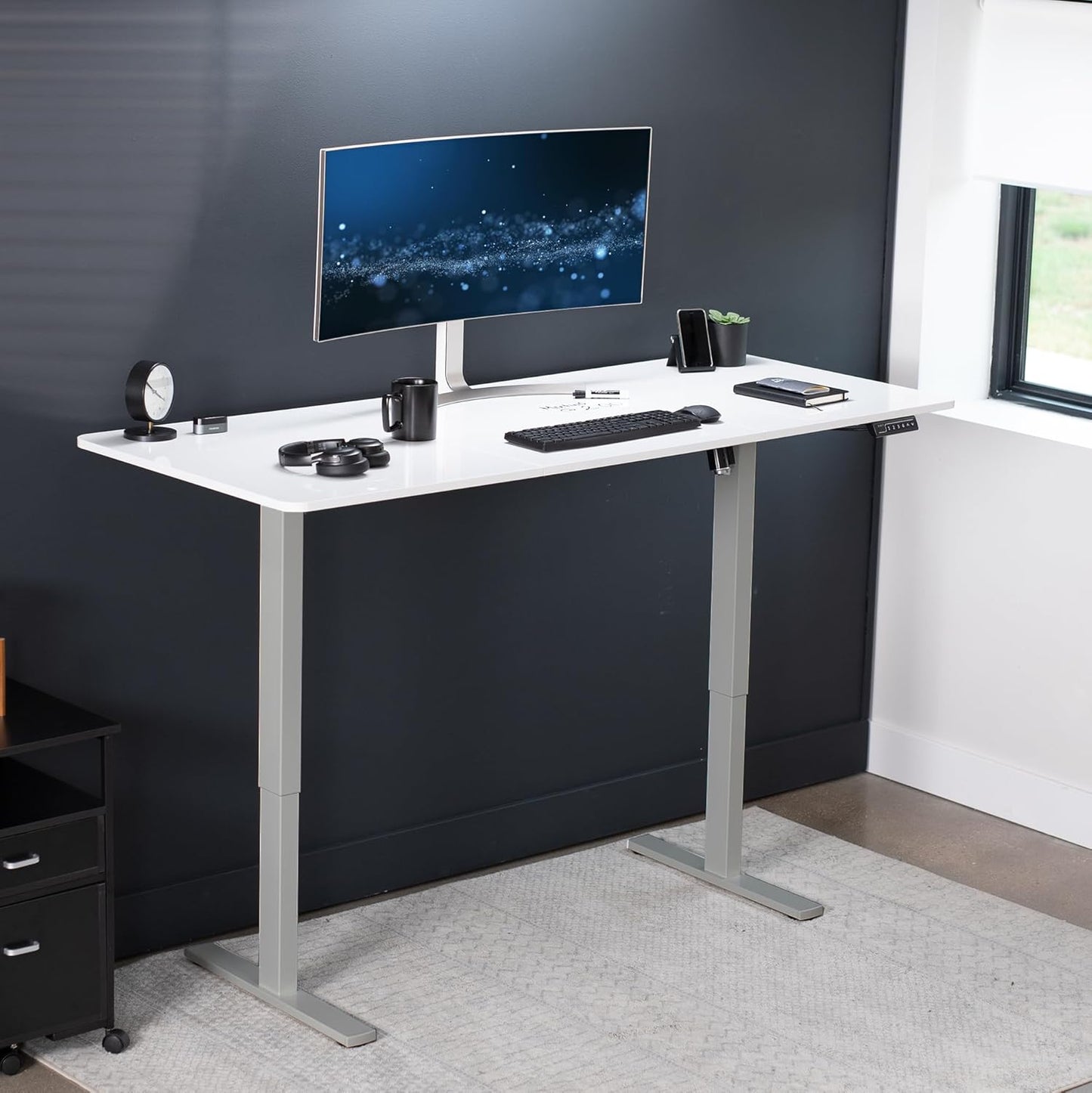 VIVO Electric Dry Erase 71 x 30 in Standing Desk, Memory Height Adjustment, 1B Series, Whiteboard Top Gray Frame, DESK-KIT-1G7WE