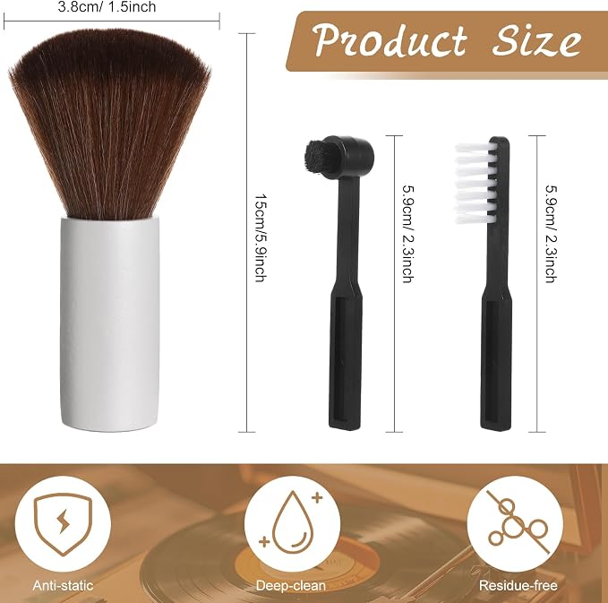 Ziliny 3 Pcs Vinyl Record Cleaning Brush Wooden Anti Static Dust Record Vinyl - Image 2
