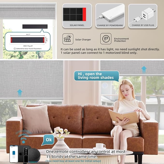 SmartWings Motorized 100% Blackout Shades Blinds, Custom Size, Cordless Window - Image 2