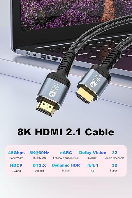 10K 8K 4K HDMI 2.1 Cable 6ft, 48Gbps Ultra High Speed HDMI Cable Braided - Image 2