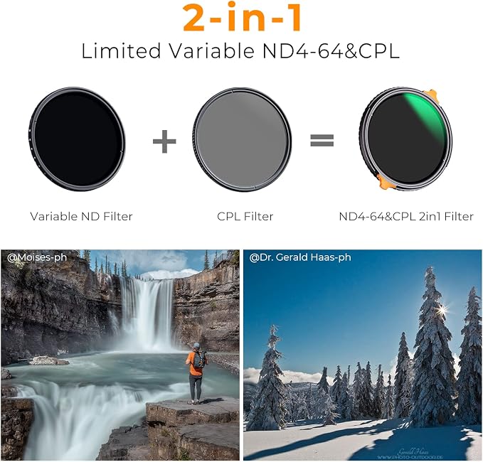 K&F CONCEPT 95mm ND4-64 ND Lens Filter Variable & CPL Polarizers Filter 2-in-1 - Image 2