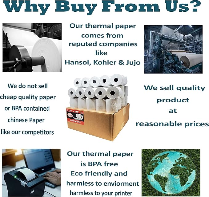3 1/8 x 230 Thermal Paper Receipt Rolls fits all Clover POS Cash Register - Image 4