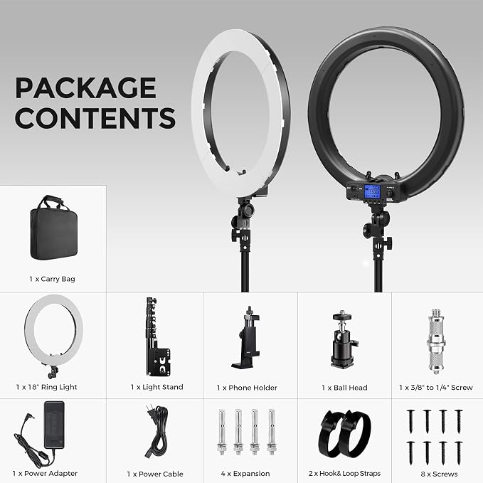 18 Inch Ring Light with Wall Mount Stand, Bi-Color LCD Display 55W 3000-5800K - Image 8