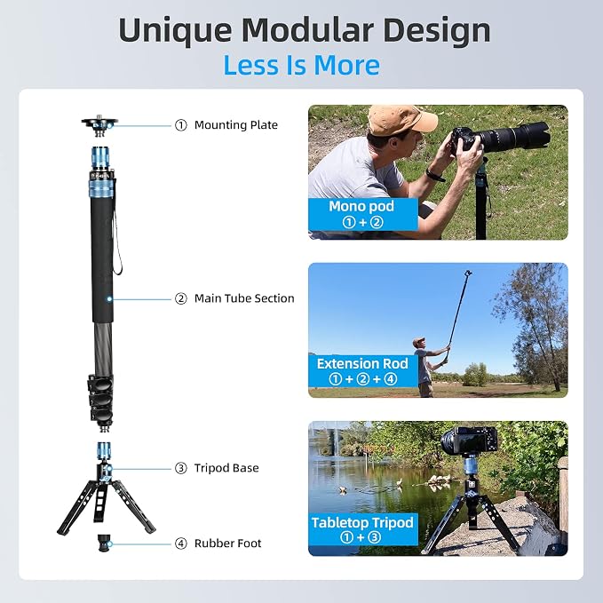 SIRUI P-424FL Carbon Fiber Camera Monopod Kit, Tripod Base, Flip Locks - Image 5