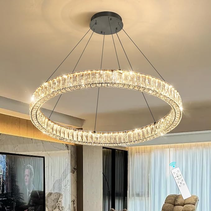 HAIXIANG Modern Crystal Chandelier Dimmable LED Ring Pendant Chandeliers Light by HAIXIANG