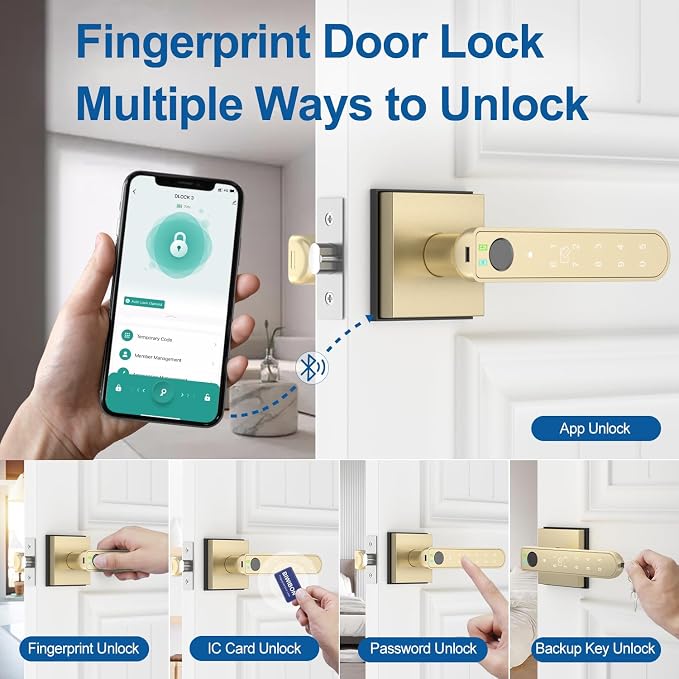 BIWIBON Fingerprint Door Lock, 5 in 1 Finger Print Door Knob - Image 2