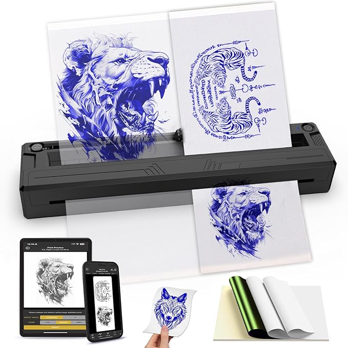 Wireless Tattoo Stencil Printer, Portable Bluetooth Thermal Tattoo Printer by Sacnahe