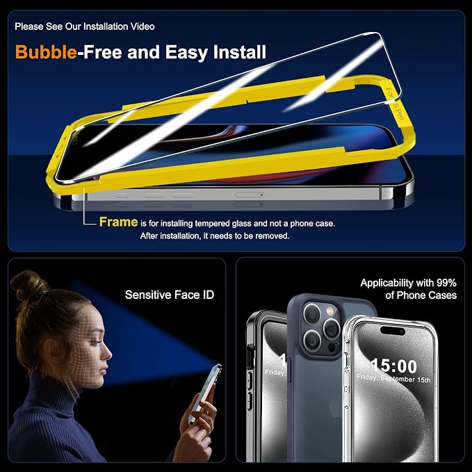 QHOHQ 3 Pack Screen Protector for iPhone 15 Pro - Image 6