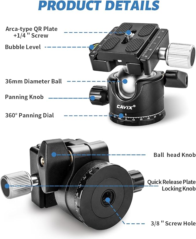 CAVIX Ball Head 360 Degree Rotating Panoramic Tripod Heads - Image 8
