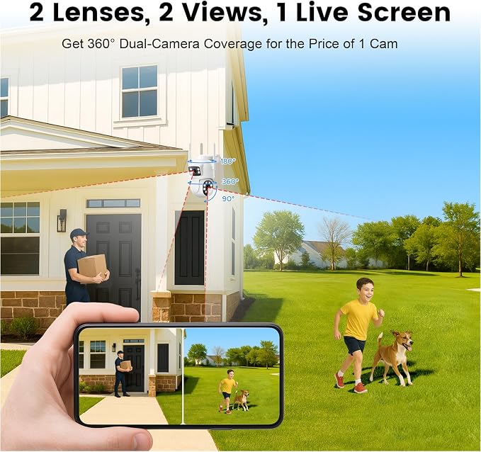 Camcamp Dual-Lens Home Security Cameras System Wireless Outdoor, 4 Cam Kits | 4 - Image 2