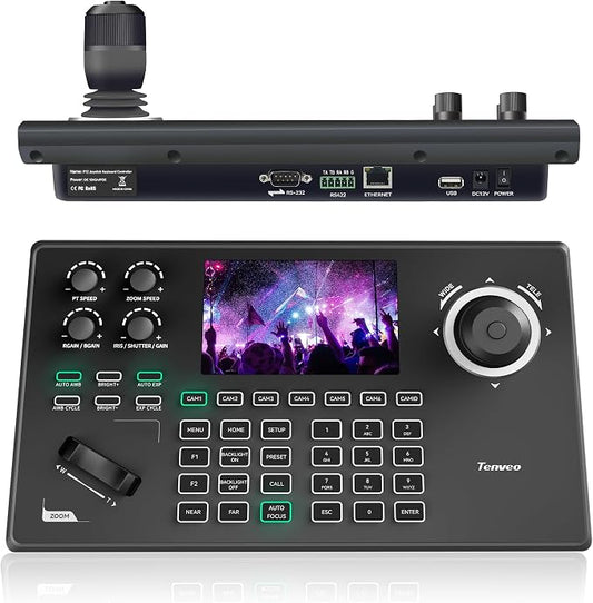 Tenveo NDI PTZ Camera Controller, 4D Joystick, PoE IP PTZ Controller Keyboard by Tenveo