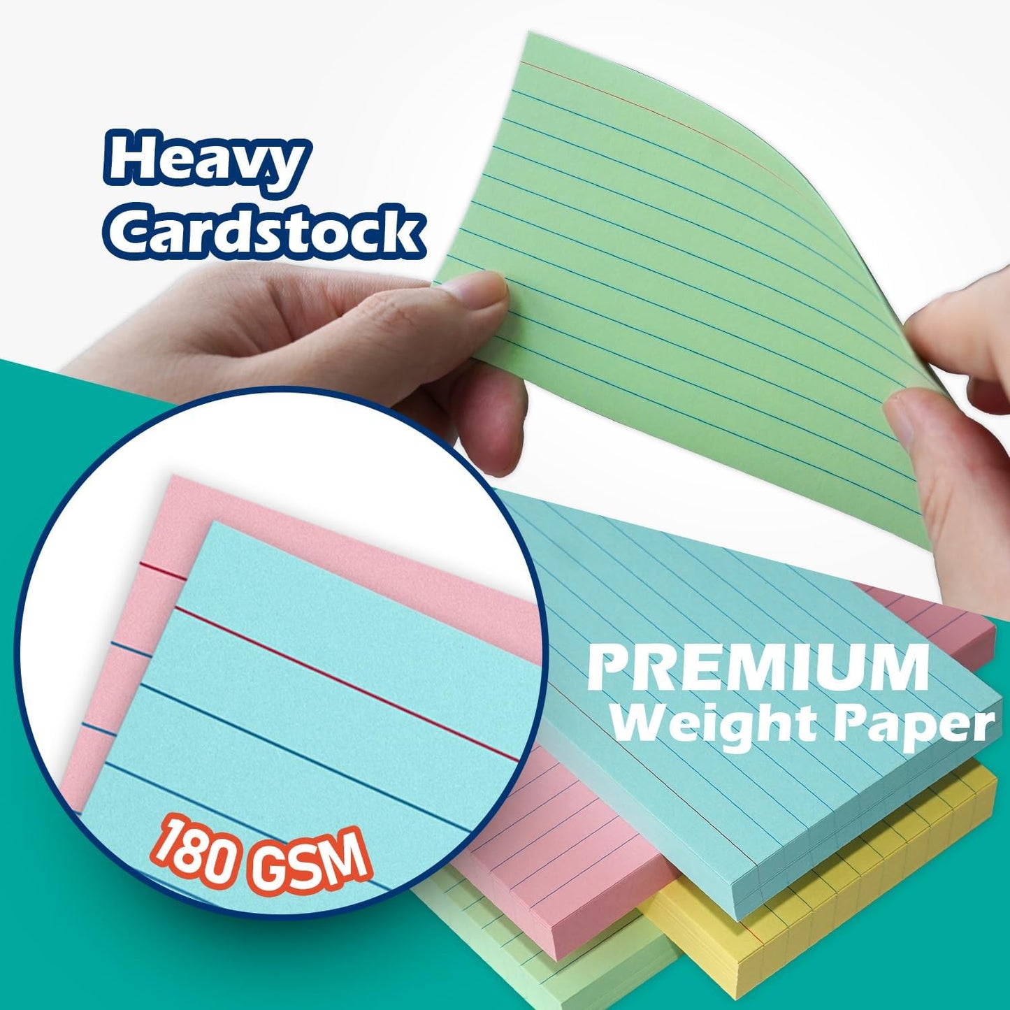 Yellow Lined Index Cards 3x5 Ruled Note Cards 100 Count, 180 gsm Heavy Weight