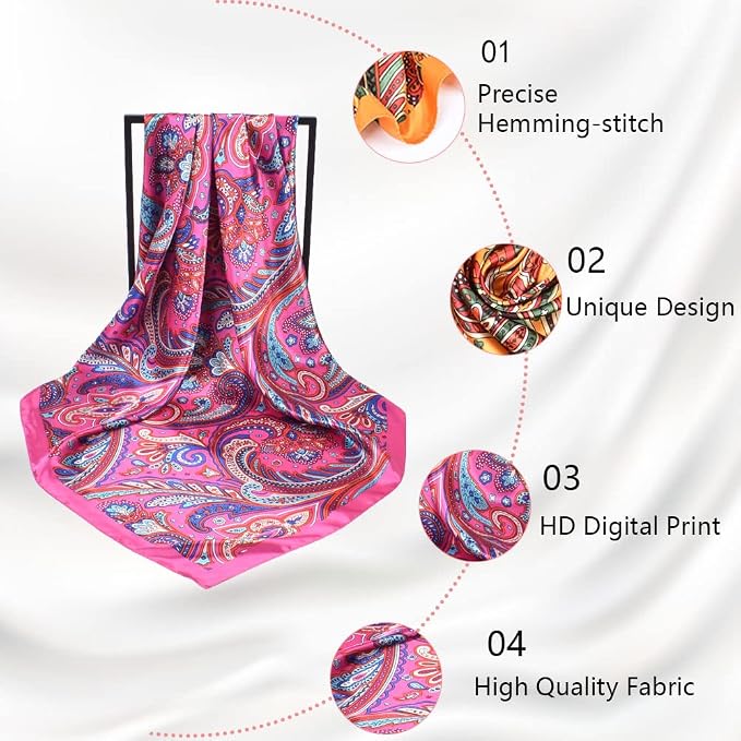 4Pcs Silk Head Scarves for Women Satin Hair Scarf 35”Large Square Bandana Silk - Image 4