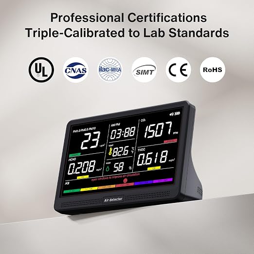bonoch 16 in 1 Air Quality Monitor Indoor 7" Display 9 AQI+7 Alerts, CO2 - Image 6