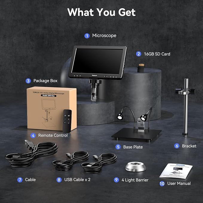 TOMLOV DM9 Max Digital Microscope: 20MP 10.1" 1500X HD IPS Coin Microscope - Image 9