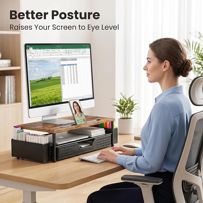 Desk Organizer and Accessories, 2-Tier Computer Monitor Stand Rise - Image 3