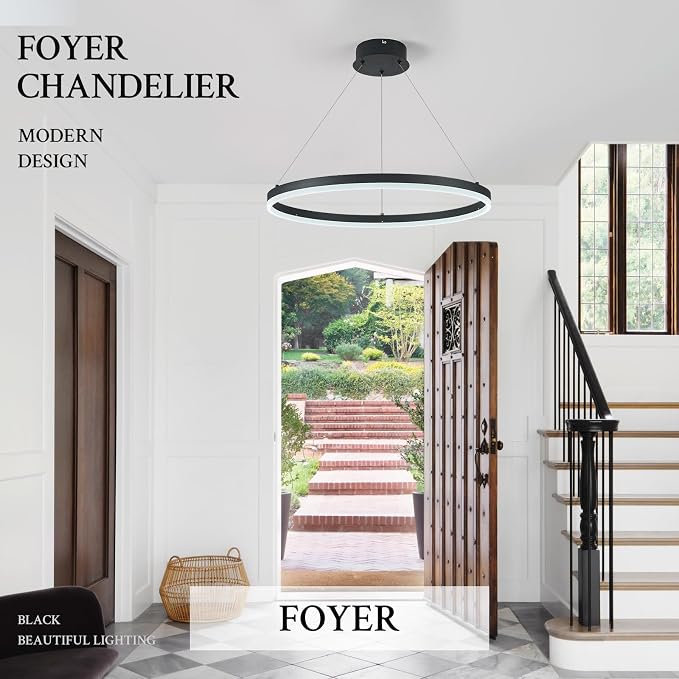 Modern LED Pendant Lighting Ring Chandelier Black Dimmable LED Chandelier - Image 8