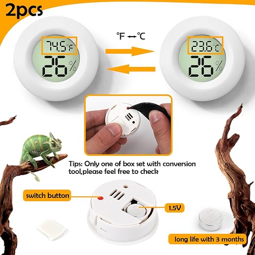 2 PCS White Reptile Thermometer and Humidity Gauge - Image 3