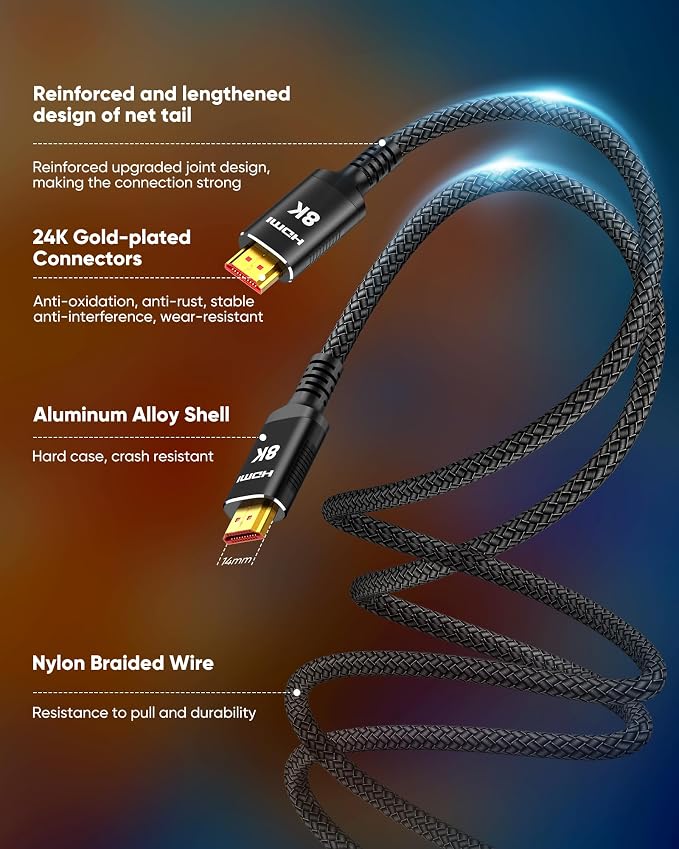 Snowkids 8K HDMI Fiber Optic Cable Long 2.1 75FT/23M, Unidirectional 48Gbps - Image 4