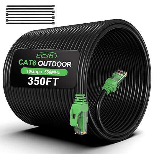 350FT Cat6 Outdoor Ethernet Cable, Heavy Duty Direct Burial, 24AWG CCA Patch by ECJTU-US