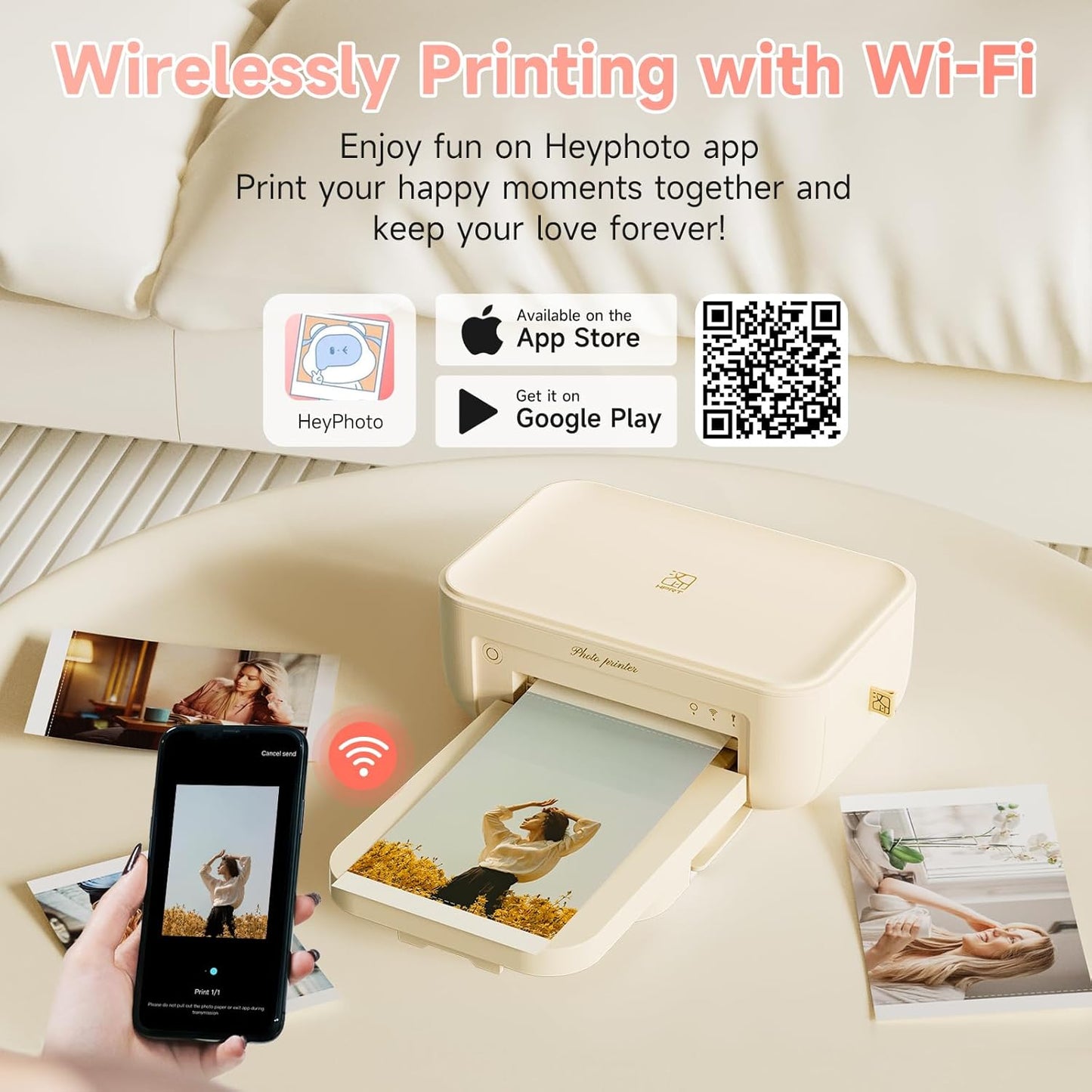 HPRT CP4100 4x6 Instant Photo Printer - Portable Phone Picture Printer + 108 Sheets & 2 Cartridges, Mobile, Wi-Fi, Premium Dye Sublimation (300 DPI) for Pro-Quality Home Prints - Creative Editing App