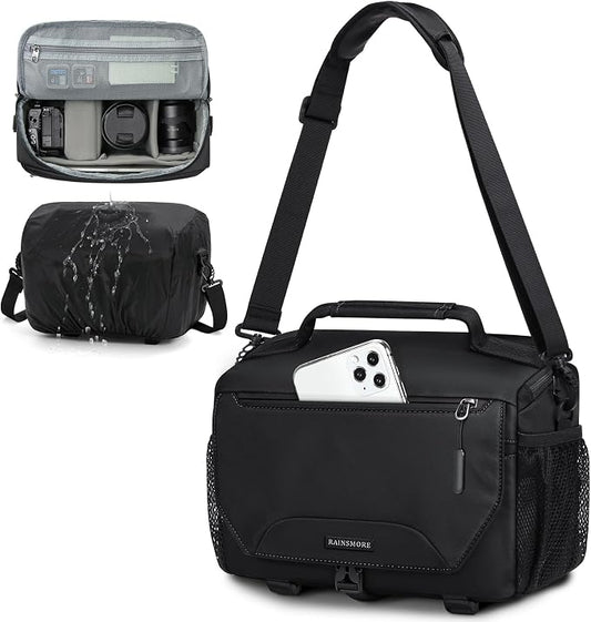 RAINSMORE Camera Bag, Small DSLR/SLR/Mirrorless Camera Sling Bag Waterproof by RAINSMORE