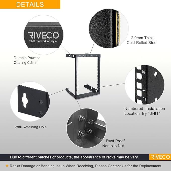 RIVECO 15U Cabinet 19" Wall Mount Shelf Network Rack – 17.7" Deep 2 Post Open - Image 3