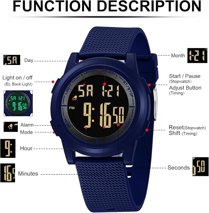 HANPOSH Mens Digital Watch Ultra Thin Minimalist Sports Waterproof Outdoor LED - Image 5