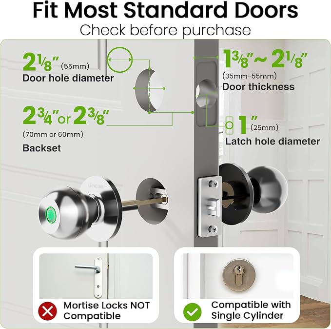 GHome Smart Fingerprint Door Lock, 3 in 1 Smart Fingerprint Door Knob - Image 6