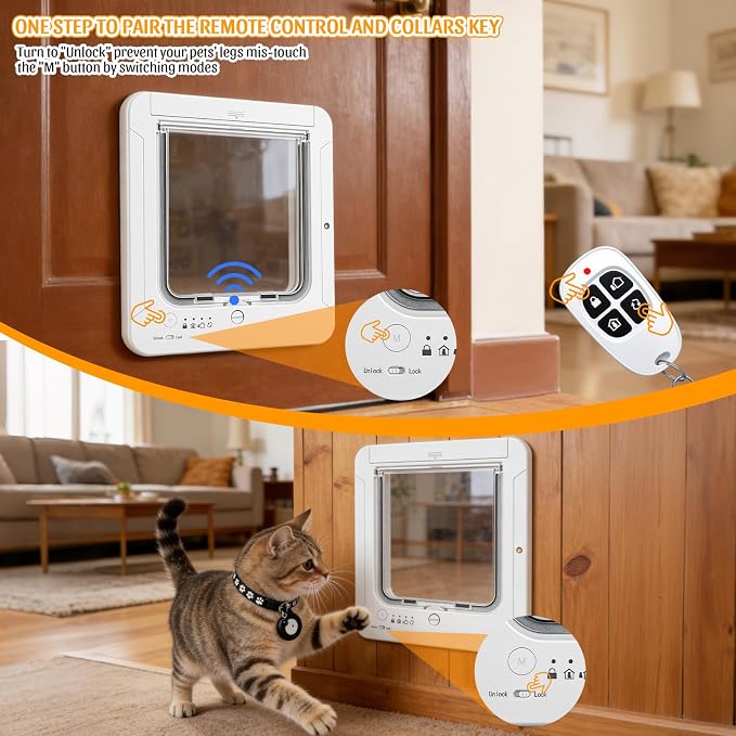 Smart Cat Door with 4 Collar Sensor Key, RFID Cat Door Collar Activated with - Image 5