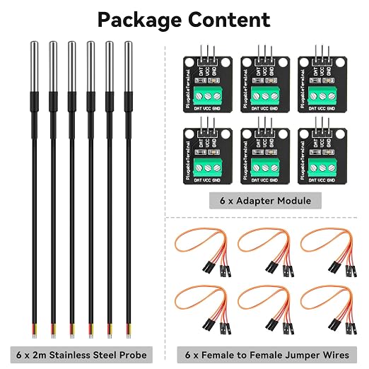 6 Pack DS18B20 Temperature Sensor High-Accuracy Stainless Steel Temperature - Image 7