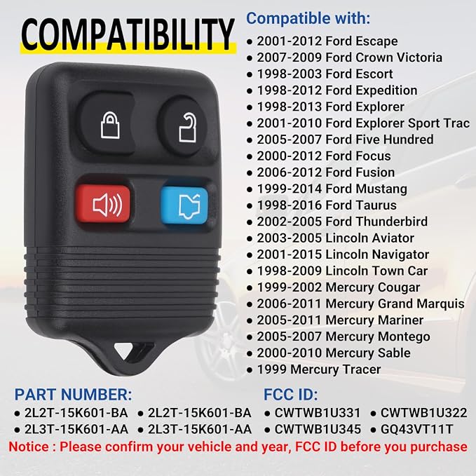 Vurkcy Keyless Entry Remote Key Fob Compatible - Image 2