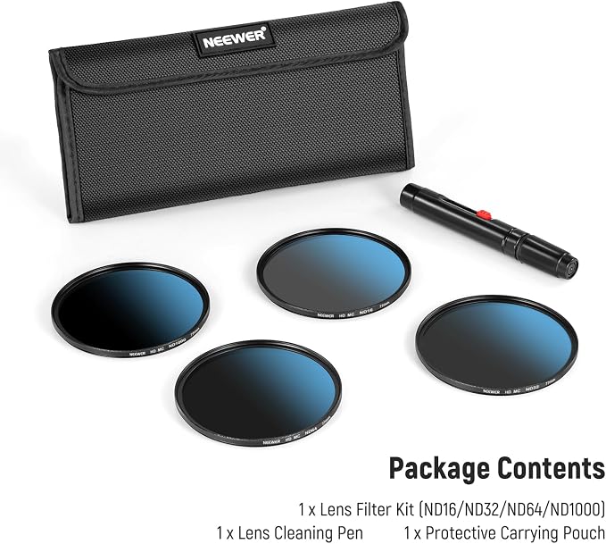 Neewer 77mm ND Lens Filter Set, ND16/ND32/ND64/ND1000, Lens Cleaning Pen - Image 8