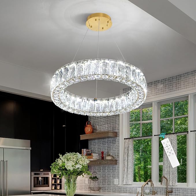 HAIXIANG Modern Crystal Chandelier Dimmable LED 16 Inch Ring Pendant Lights - Image 5