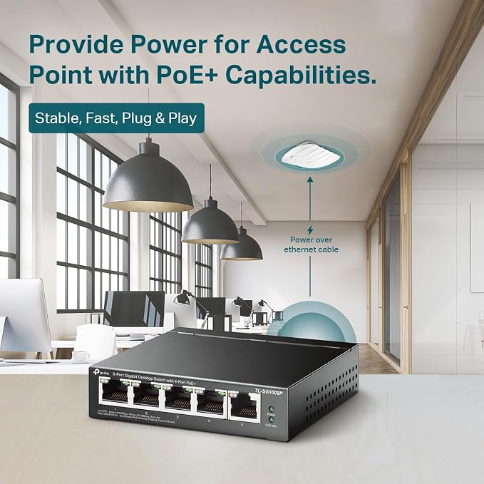 TP-Link TL-SG1005P, 5 Port Gigabit PoE Switch, 4 PoE+ Ports @65W, Plug & Play - Image 5