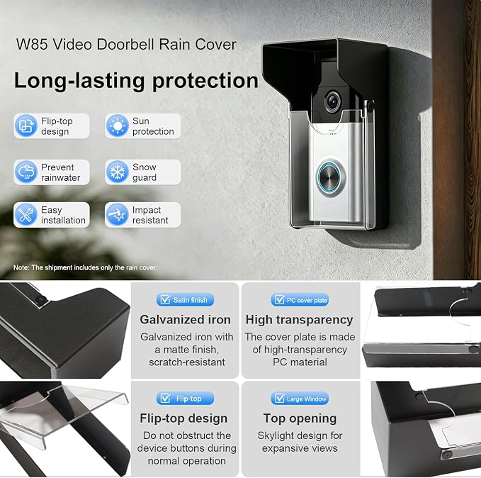 Flip Video Metal Doorbell Rain Cover Sun Shield Hood Plate, Weather Protection - Image 7