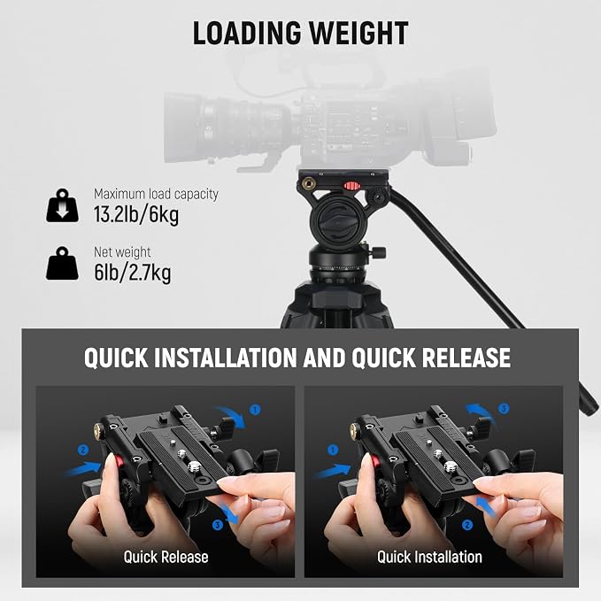 NEEWER Video Tripod with Fluid Head, Heavy Duty Aluminum Compact Portable - Image 3