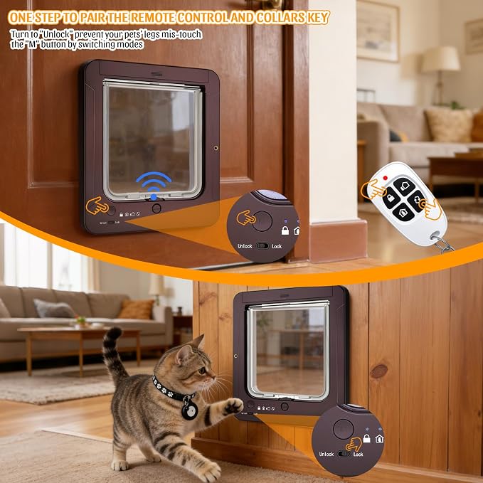 Smart Cat Door with 4 Collar Sensor Key, RFID Cat Door Collar Activated with - Image 5