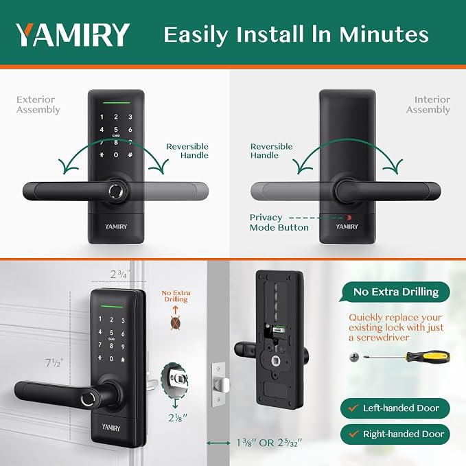Yamiry Smart Door Lock, Biometric Fingerprint, Keyless Entry, App Control - Image 6